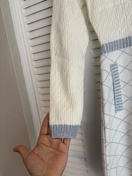 NAIN White Blue Knit Cardigan Dress Button Front Chic Feminine Style - Picture 5 of 16